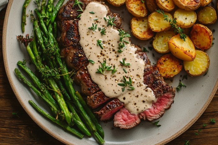 Sauce creamy steak peppercorn recipe dripping close side down